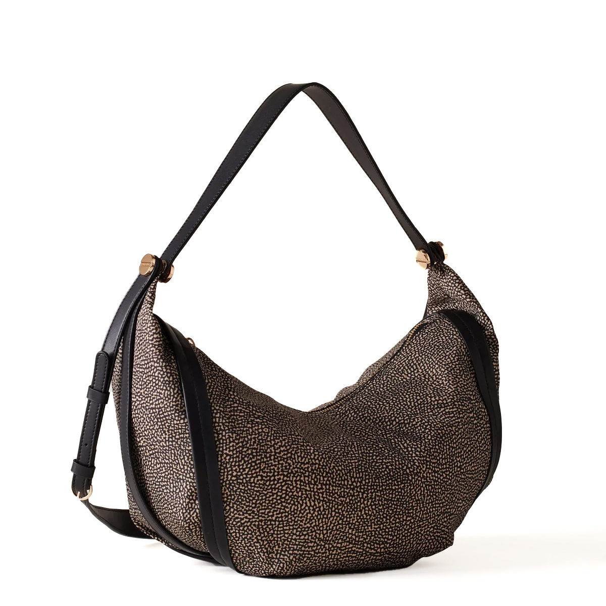 Borbonese Hobo Bag New Orbit Medium OP Naturale Nero - 2 Borbonese Hobo Bag New Orbit Medium OP Naturale Nero - 2