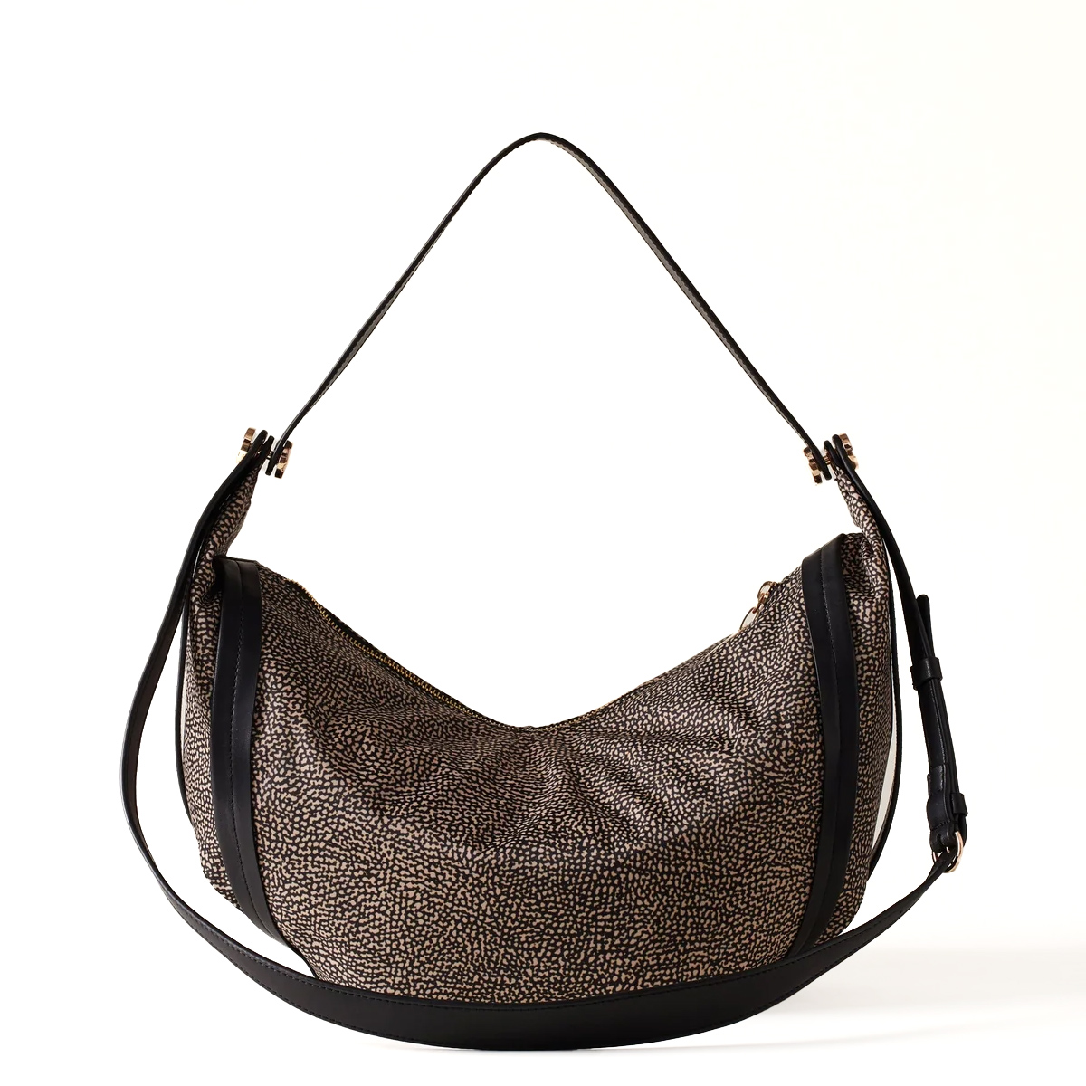Borbonese Hobo Bag New Orbit Medium OP Naturale Nero - 3 Borbonese Hobo Bag New Orbit Medium OP Naturale Nero - 3