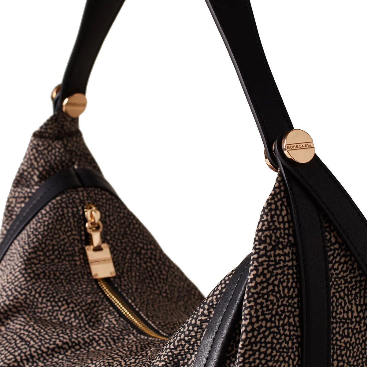 Borbonese Hobo Bag New Orbit Medium OP Naturale Nero - 4 Borbonese Hobo Bag New Orbit Medium OP Naturale Nero - 4