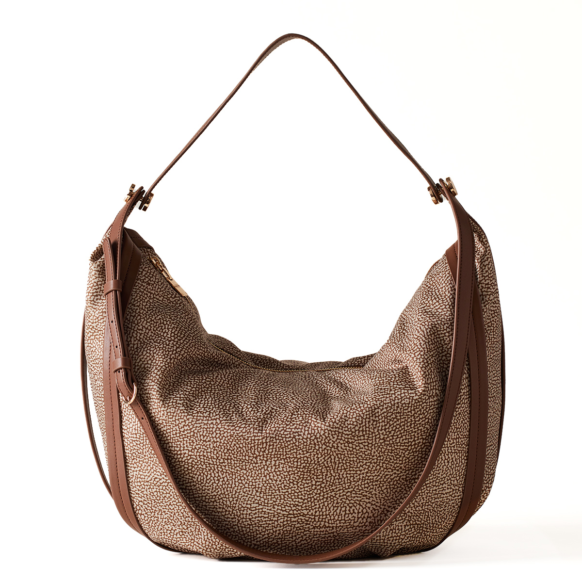 Borbonese Hobo Bag New Orbit Large Beige Marrone - 1 Borbonese Hobo Bag New Orbit Large Beige Marrone - 1
