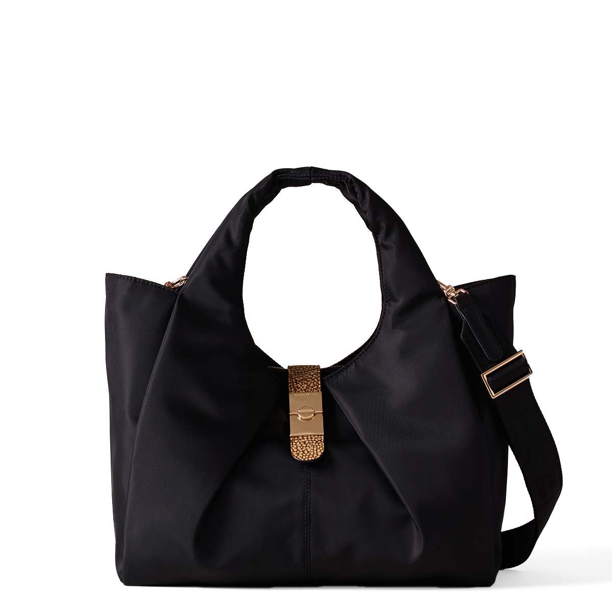 Borbonese Borsa a mano Cortina Medium in Nylon Nero OP Naturale - 1 Borbonese Borsa a mano Cortina Medium in Nylon Nero OP Naturale - 1