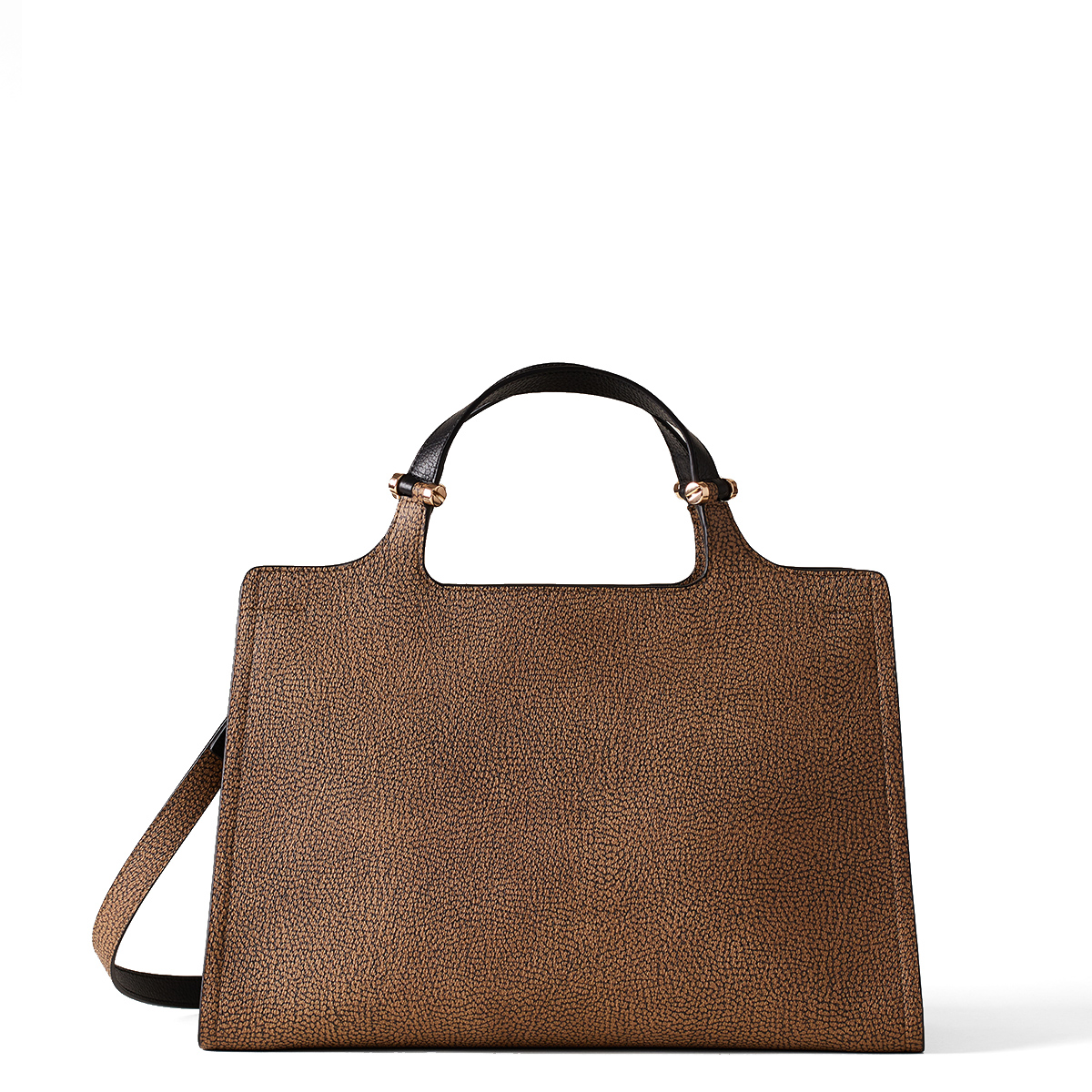 Borbonese Borsa a mano Medium in tela rivestita OP Naturale Nero - 1 Borbonese Borsa a mano Medium in tela rivestita OP Naturale Nero - 1