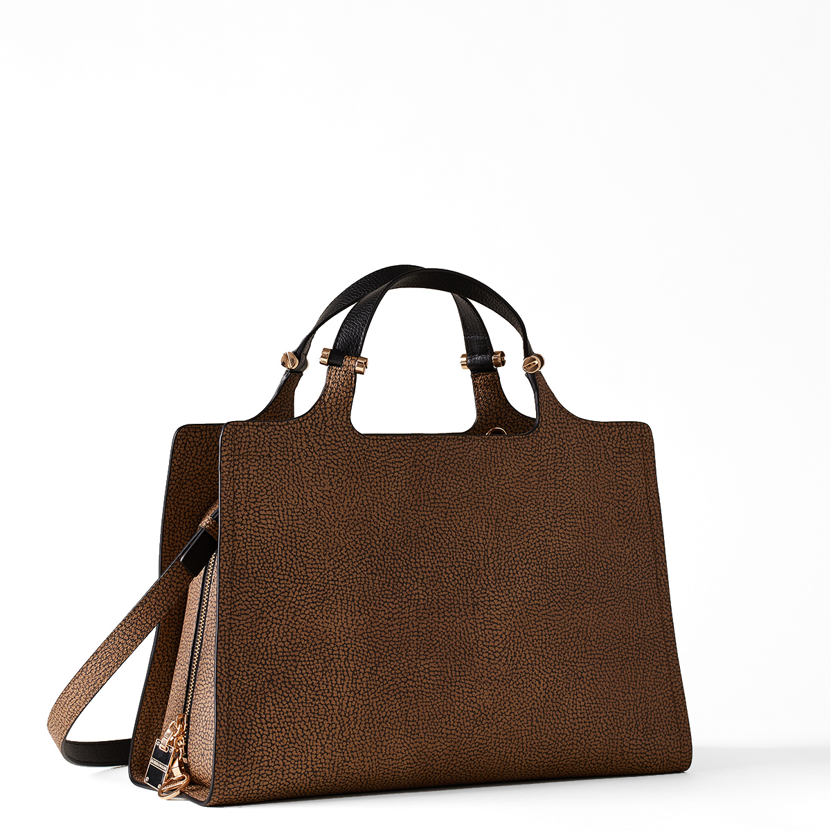 Borbonese Borsa a mano Medium in tela rivestita OP Naturale Nero - 2 Borbonese Borsa a mano Medium in tela rivestita OP Naturale Nero - 2
