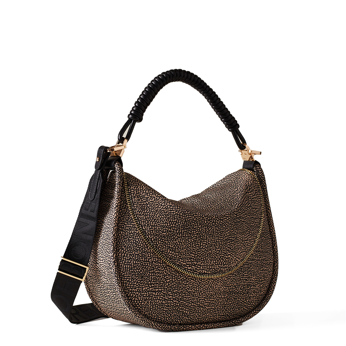 Borbonese Hobo Bag Horseback Medium OP Naturale Nero - 2 Borbonese Hobo Bag Horseback Medium OP Naturale Nero - 2