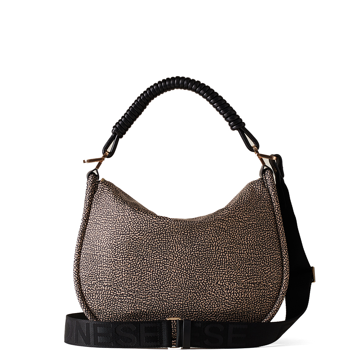 Borbonese Hobo Bag Horseback Medium OP Naturale Nero - 3 Borbonese Hobo Bag Horseback Medium OP Naturale Nero - 3