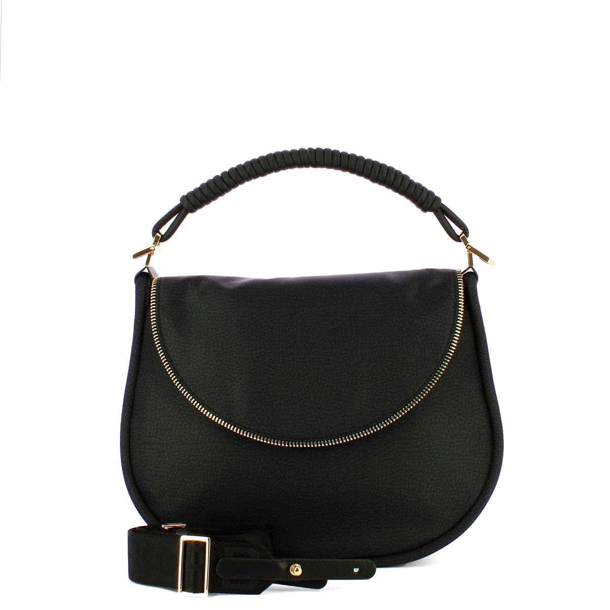Borbonese Hobo Bag Horseback Medium Dark Black - 4 Borbonese Hobo Bag Horseback Medium Dark Black - 4