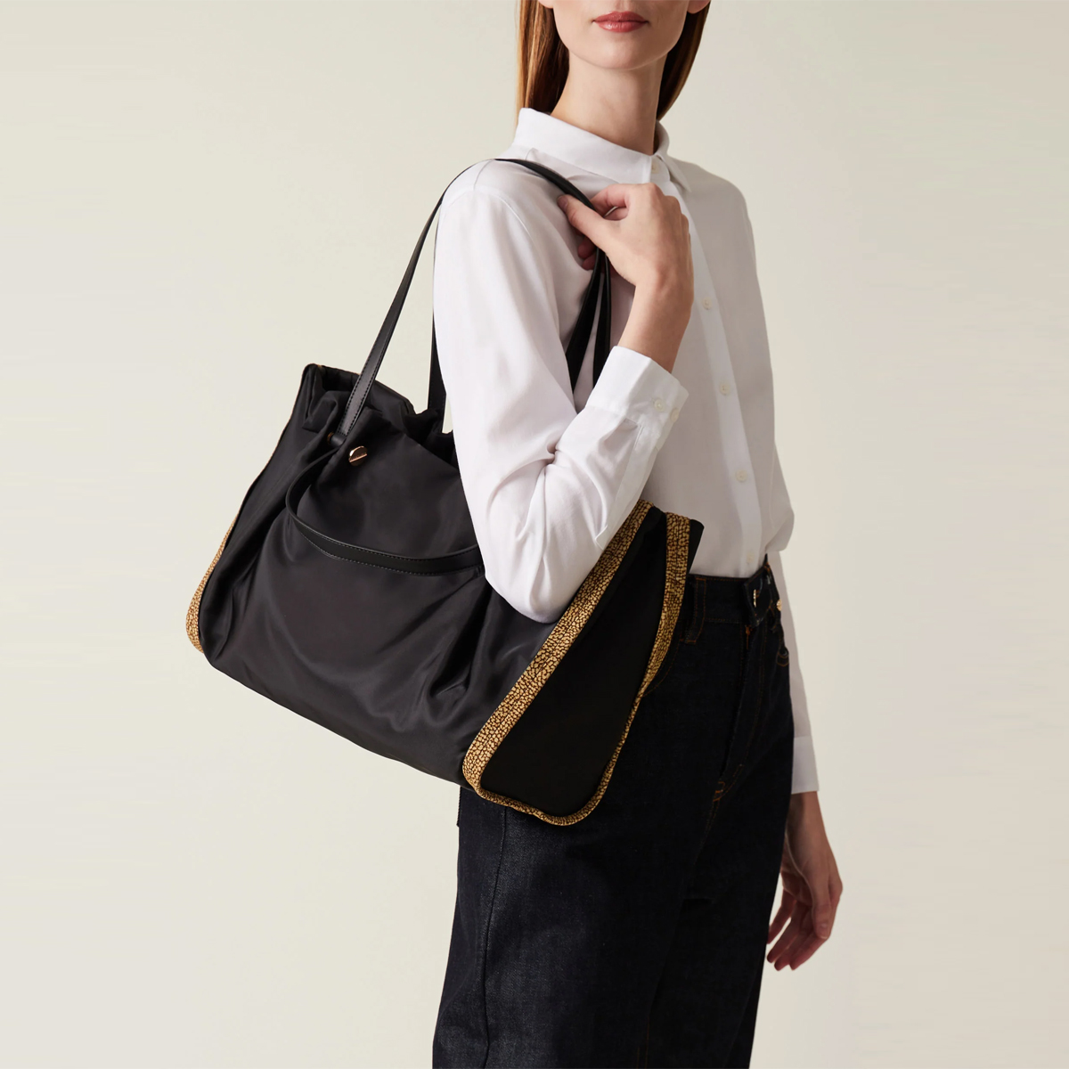 Borbonese New Orbit Large OP Naturale Nero Shopper - 6 Borbonese New Orbit Large OP Naturale Nero Shopper - 6