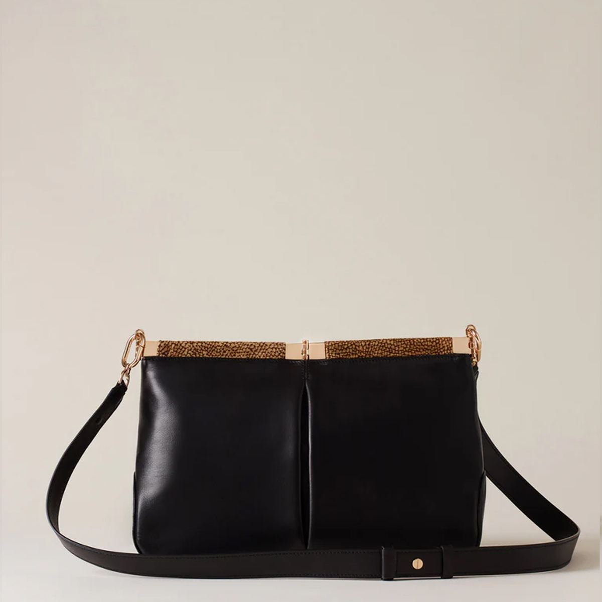 Borbonese Borsa a spalla 5PM Medium Nero OP Naturale - 4 Borbonese Borsa a spalla 5PM Medium Nero OP Naturale - 4