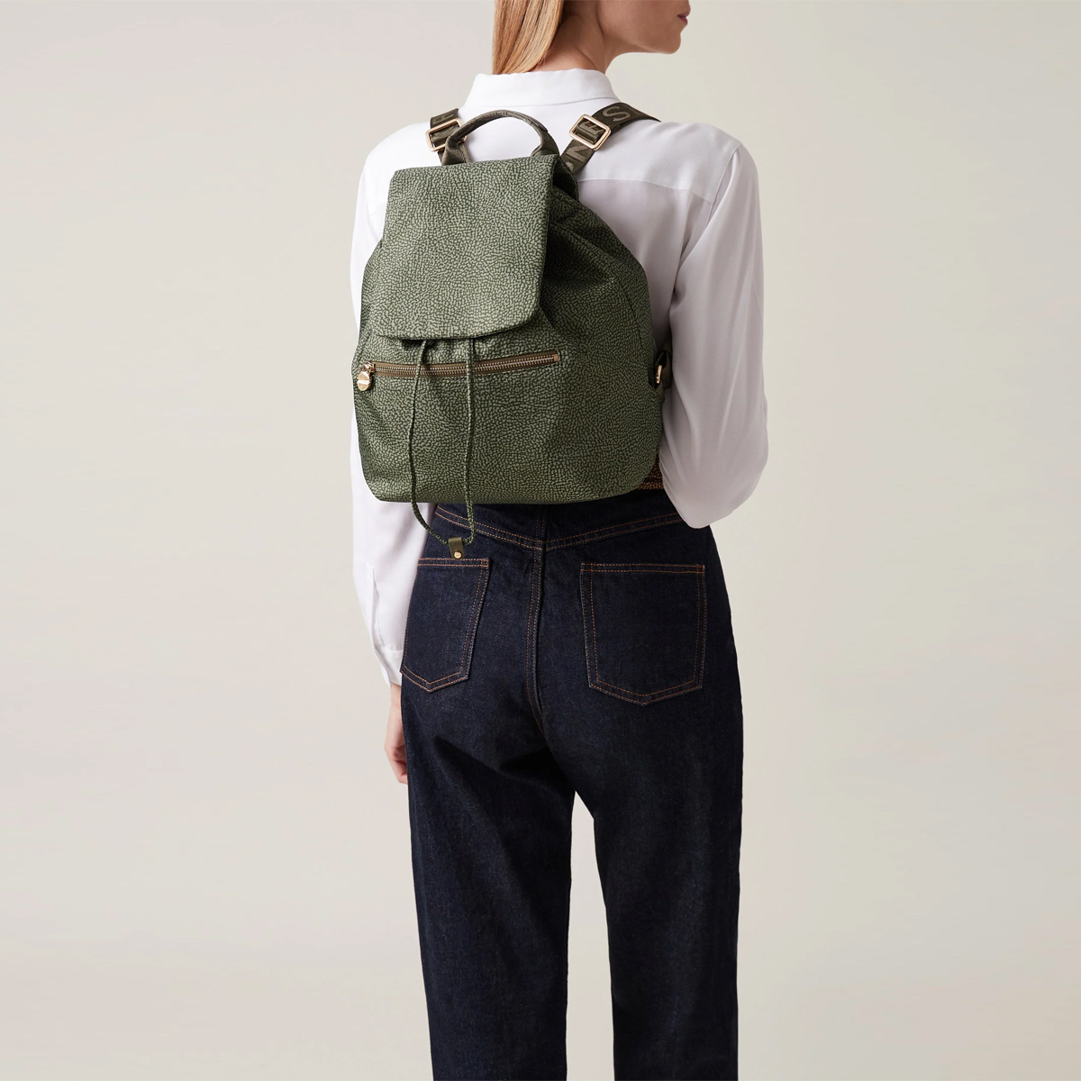 Borbonese Zaino Medium in Nylon Riciclato Verde Militare - 2 Borbonese Zaino Medium in Nylon Riciclato Verde Militare - 2