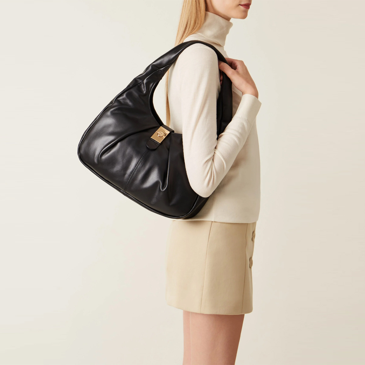 Borbonese Hobo Bag Cortina Medium Nero - 2 Borbonese Hobo Bag Cortina Medium Nero - 2