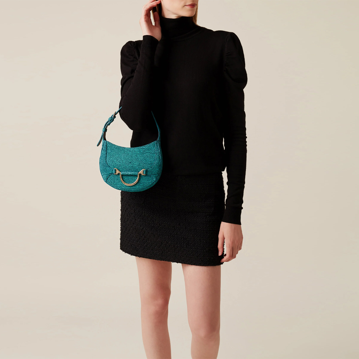 Borbonese Mini Hobo Bag 110 in camoscio Peacock - 2 Borbonese Mini Hobo Bag 110 in camoscio Peacock - 2