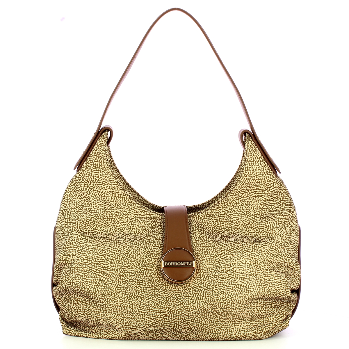 Borbonese Borsa a spalla Eclipse Hobo Medium Beige Marrone - 1 Borbonese Borsa a spalla Eclipse Hobo Medium Beige Marrone - 1