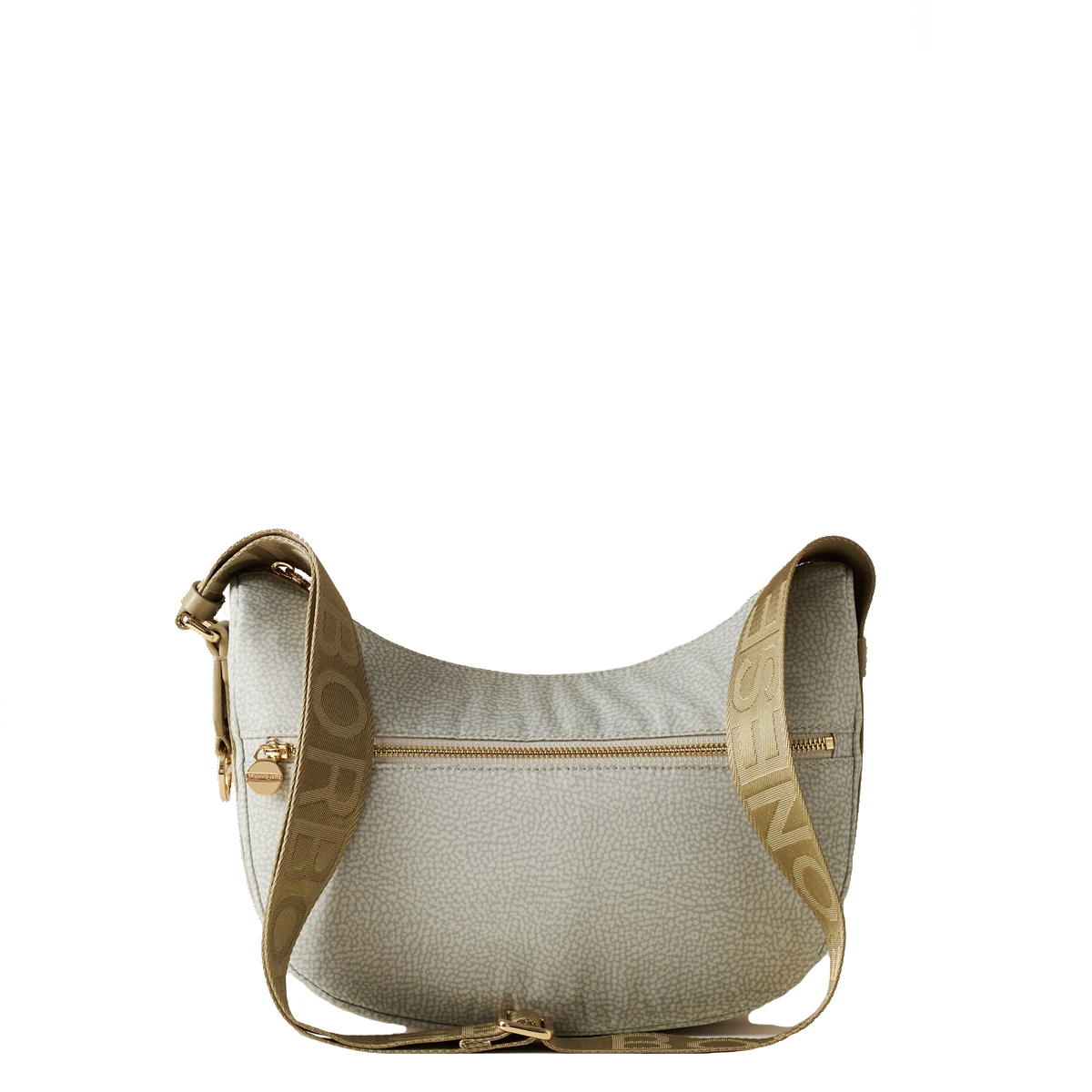 Borbonese Luna Small Kaki Recycled Nylon Bag with pocket - 1 Borbonese Luna Small Kaki Recycled Nylon Bag with pocket - 1