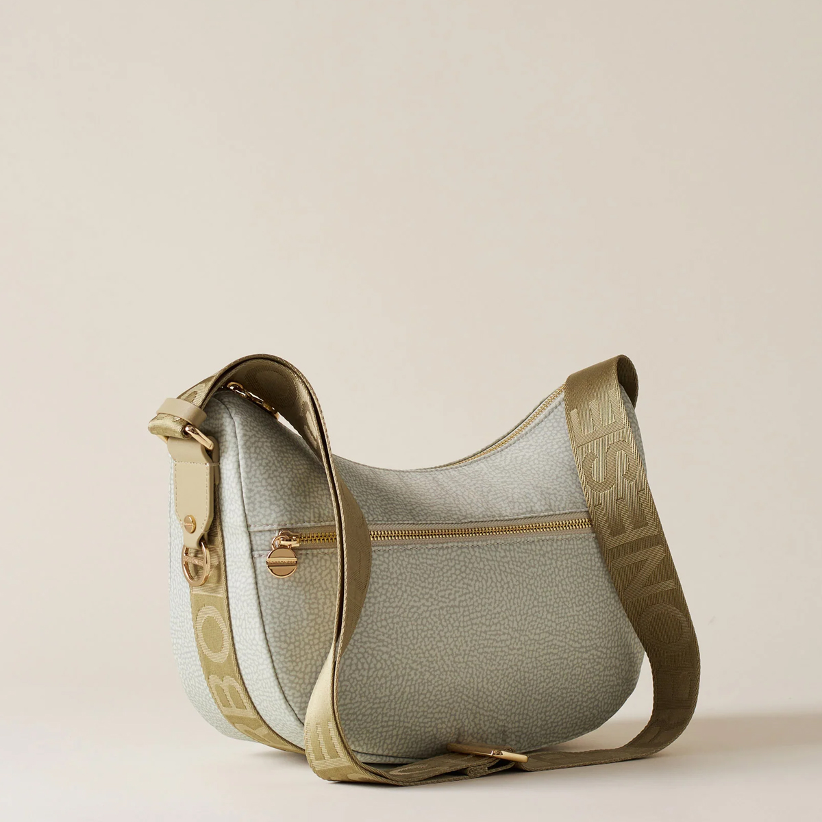Borbonese Luna Small Kaki Recycled Nylon Bag with pocket - 3 Borbonese Luna Small Kaki Recycled Nylon Bag with pocket - 3