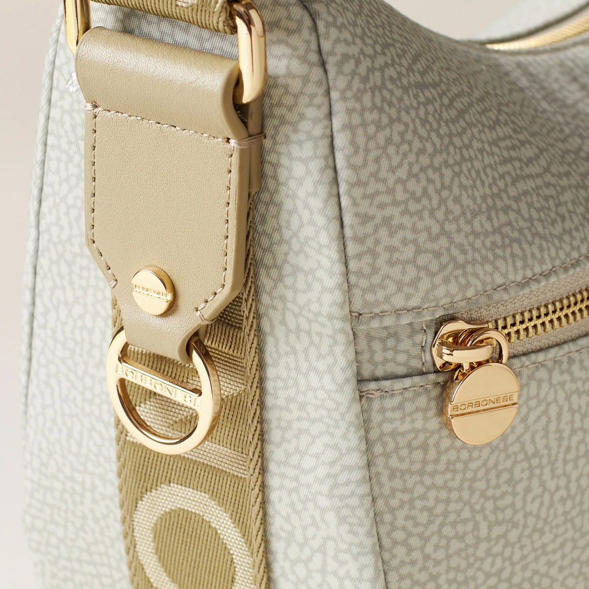 Borbonese Luna Small Kaki Recycled Nylon Bag with pocket - 6 Borbonese Luna Small Kaki Recycled Nylon Bag with pocket - 6