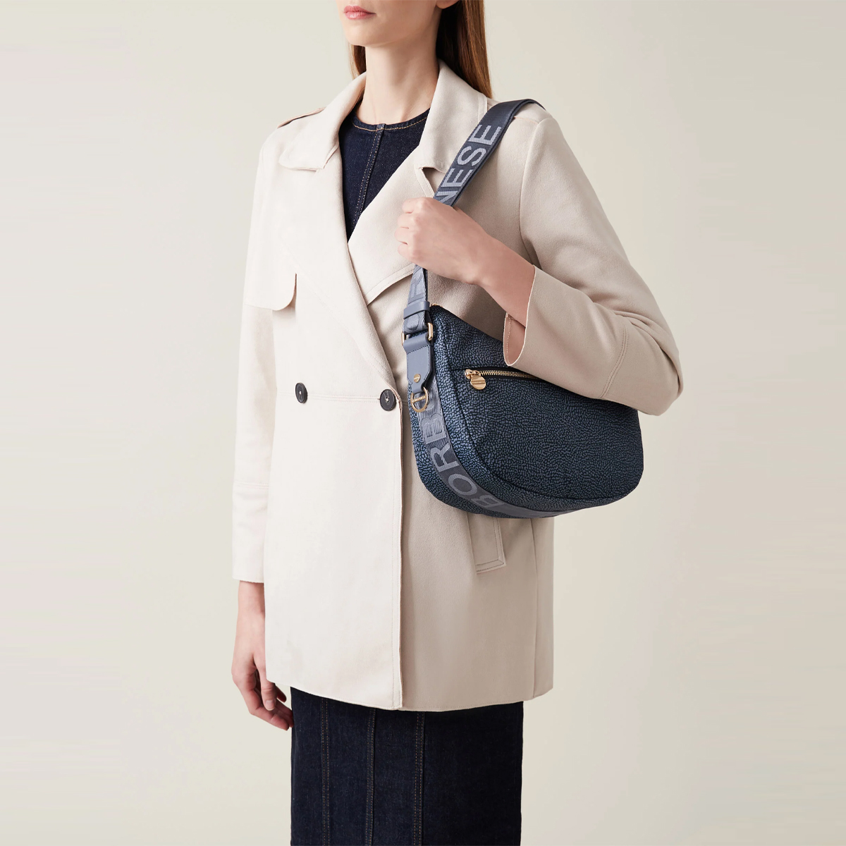 Borbonese Borsa Luna Bag Small con taschino in Nylon Riciclato Denim - 2 Borbonese Borsa Luna Bag Small con taschino in Nylon Riciclato Denim - 2