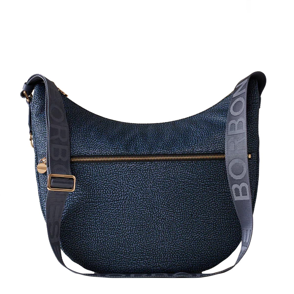 Borbonese Luna Medium Denim Recycled Nylon Bag with pocket - 1
