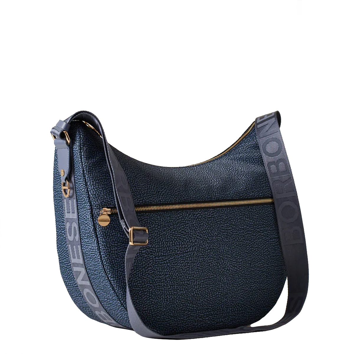 Borbonese Luna Medium Denim Recycled Nylon Bag with pocket - 3