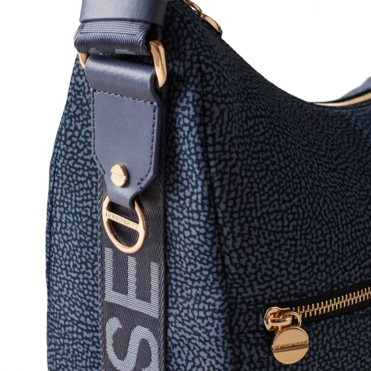 Borbonese Luna Medium Denim Recycled Nylon Bag with pocket - 6