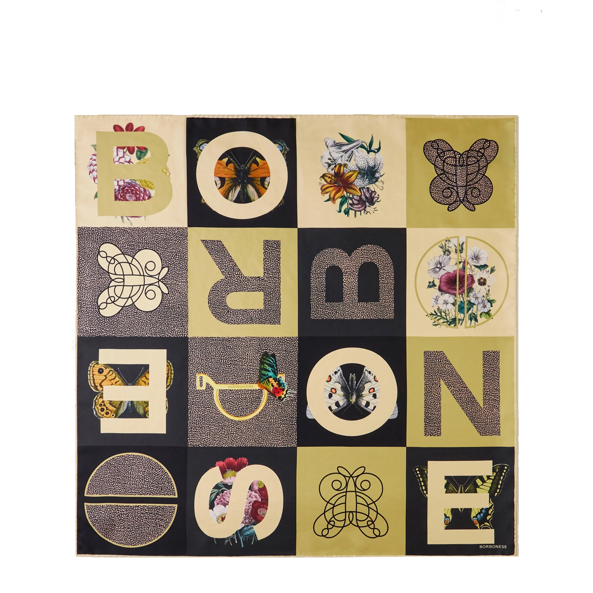 Borbonese Foulard a riquadri Zenzero Nero Op Naturale - 1 Borbonese Foulard a riquadri Zenzero Nero Op Naturale - 1