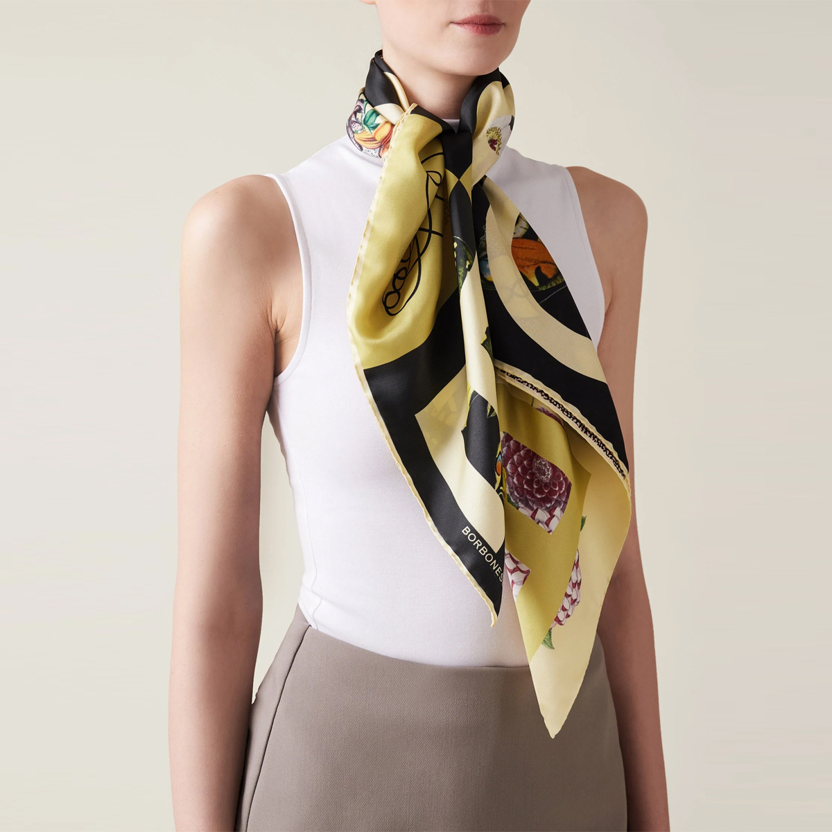Borbonese Foulard a riquadri Zenzero Nero Op Naturale - 2 Borbonese Foulard a riquadri Zenzero Nero Op Naturale - 2