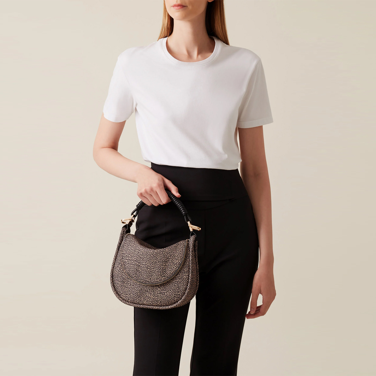 Borbonese Hobo Horseback Small OP Naturale Nero - 2 Borbonese Hobo Horseback Small OP Naturale Nero - 2