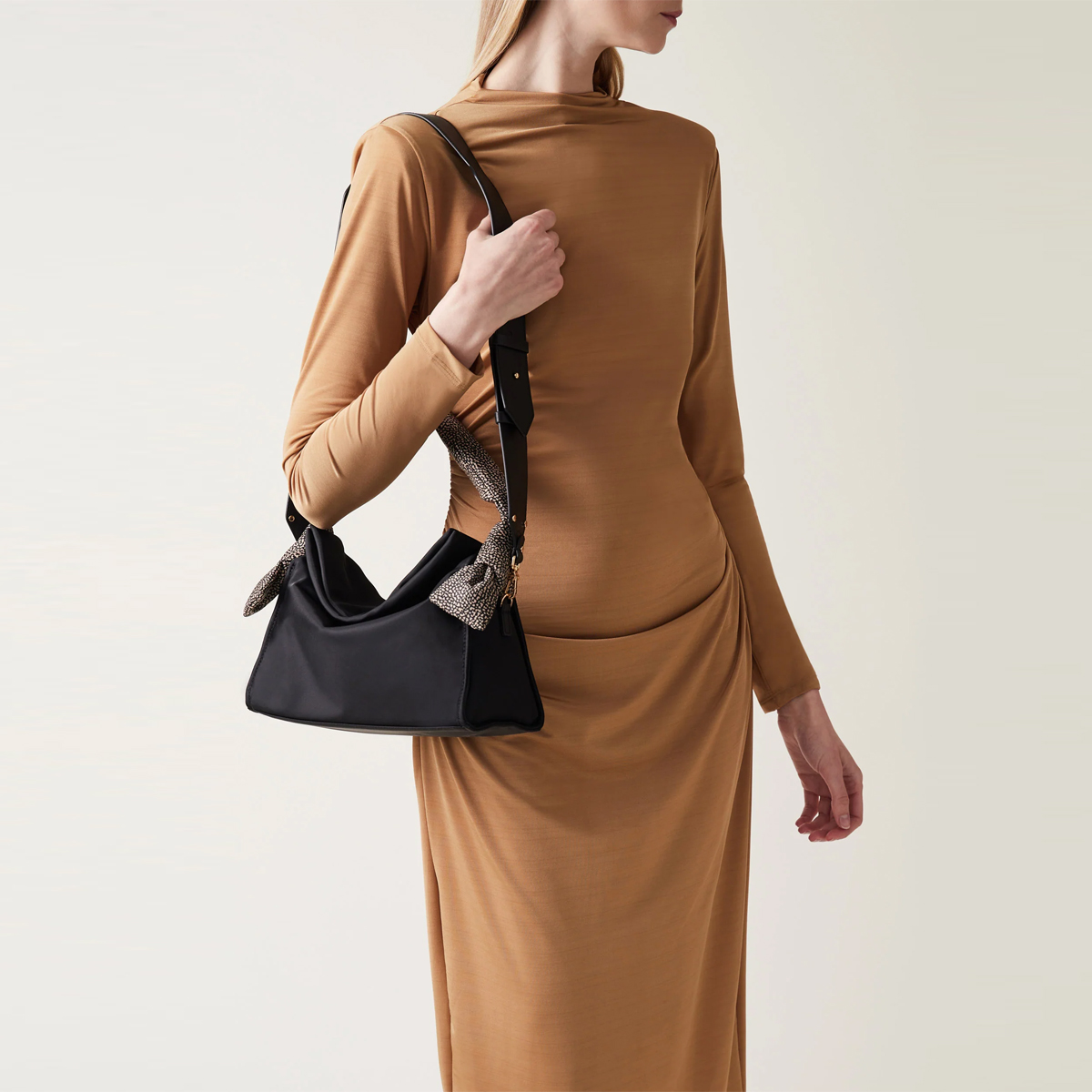 Borbonese Hobo Bag Small Nero OP Naturale - 2 Borbonese Hobo Bag Small Nero OP Naturale - 2