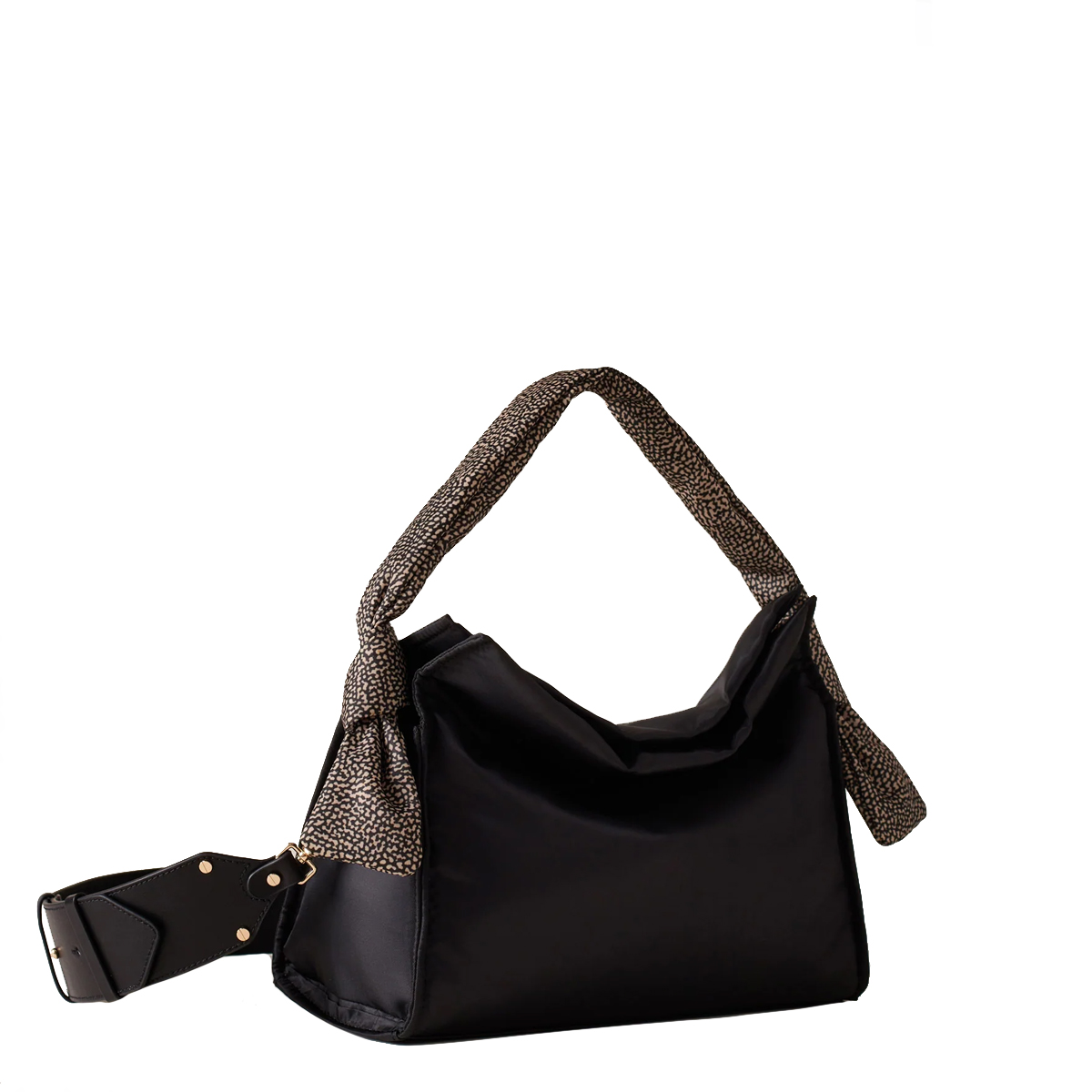 Borbonese Hobo Bag Small Nero OP Naturale - 3 Borbonese Hobo Bag Small Nero OP Naturale - 3