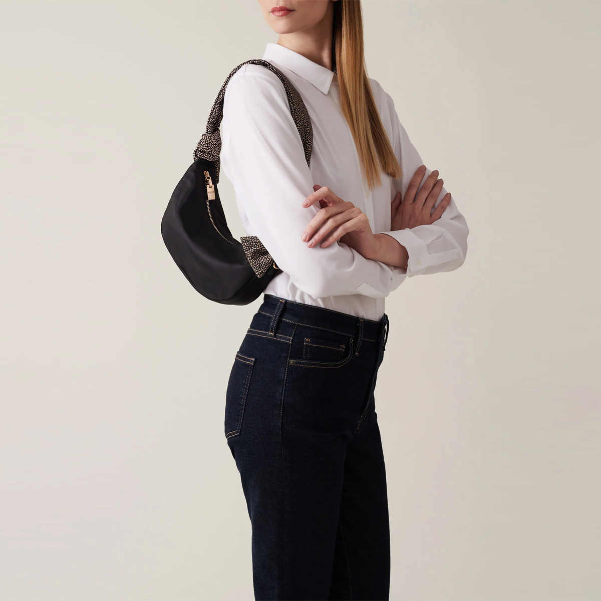 Borbonese Hobo Mini Nero OP Naturale - 2 Borbonese Hobo Mini Nero OP Naturale - 2