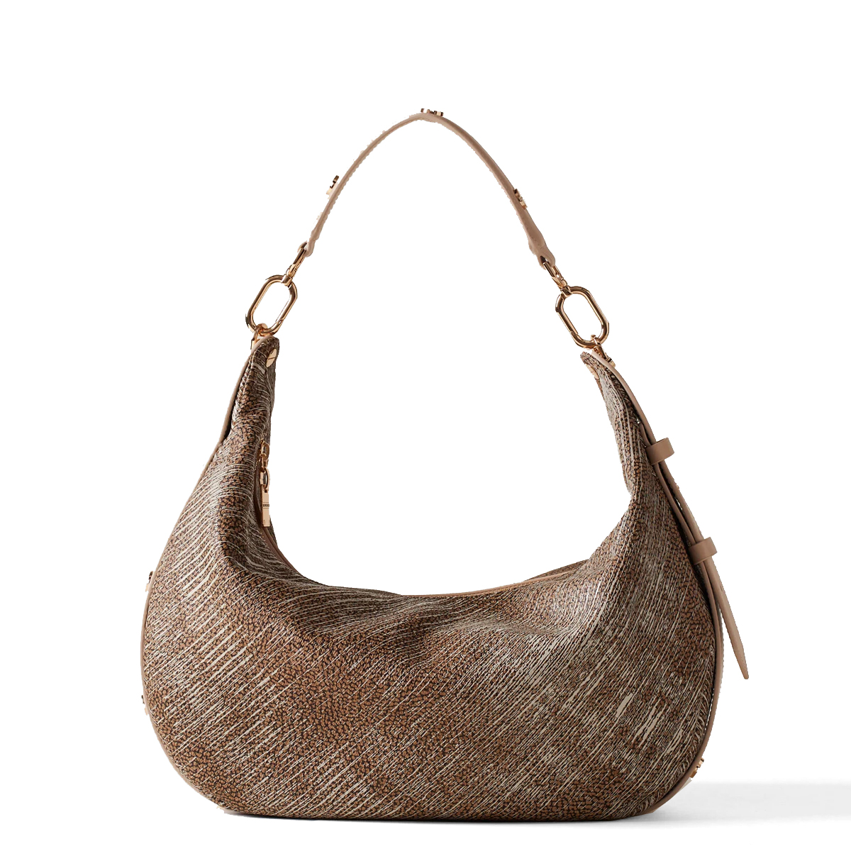 Borbonese Hobo Bag Oyster Medium in pelle Porridge - 1