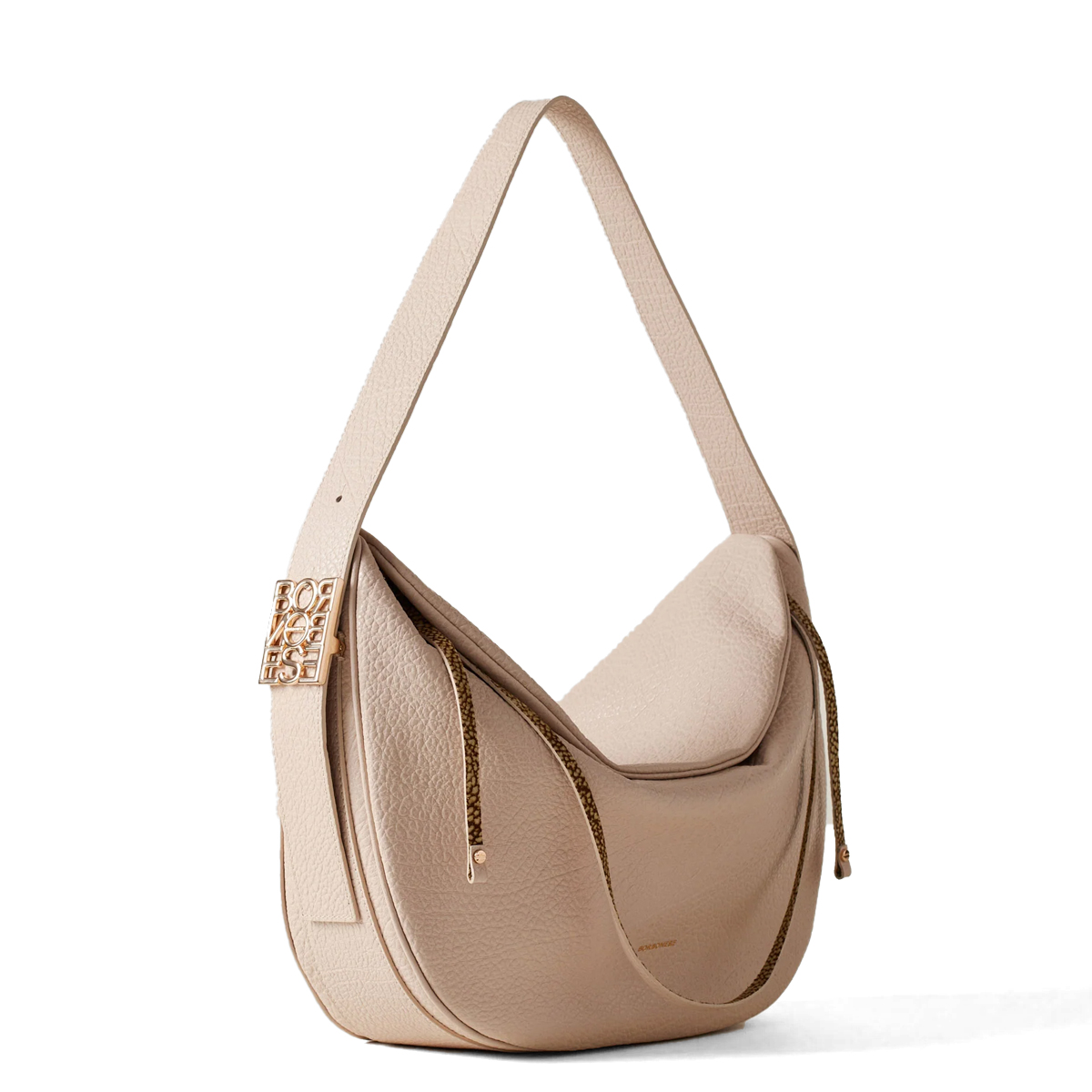 Borbonese Hobo Bag Nueve Medium in pelle Porridge - 2 Borbonese Hobo Bag Nueve Medium in pelle Porridge - 2