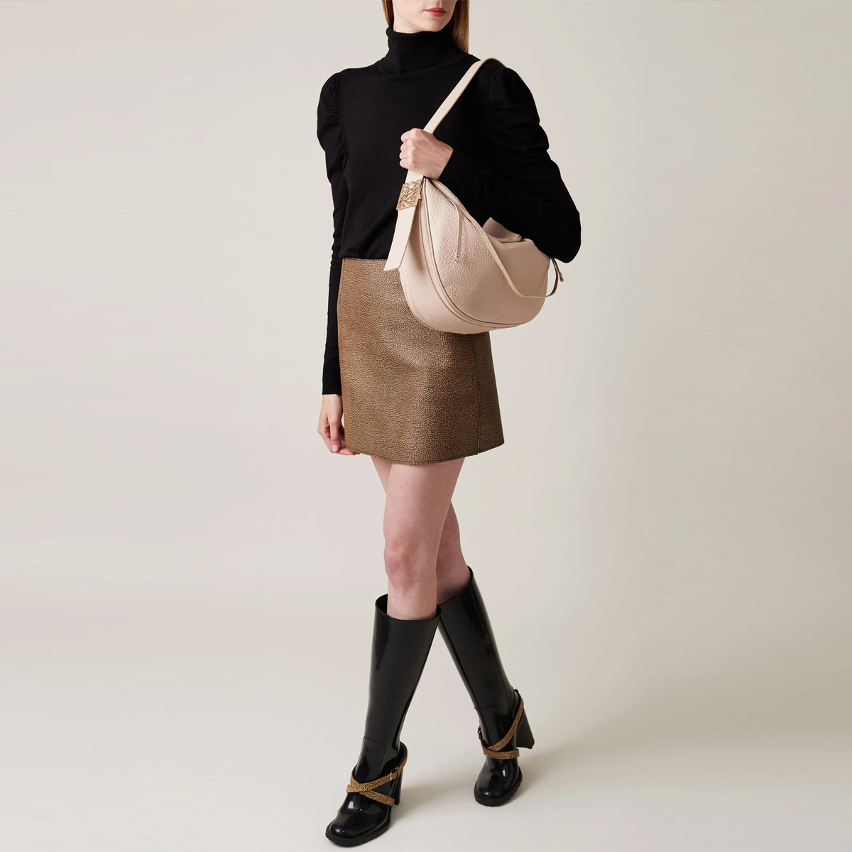 Borbonese Hobo Bag Nueve Medium in pelle Porridge - 5 Borbonese Hobo Bag Nueve Medium in pelle Porridge - 5