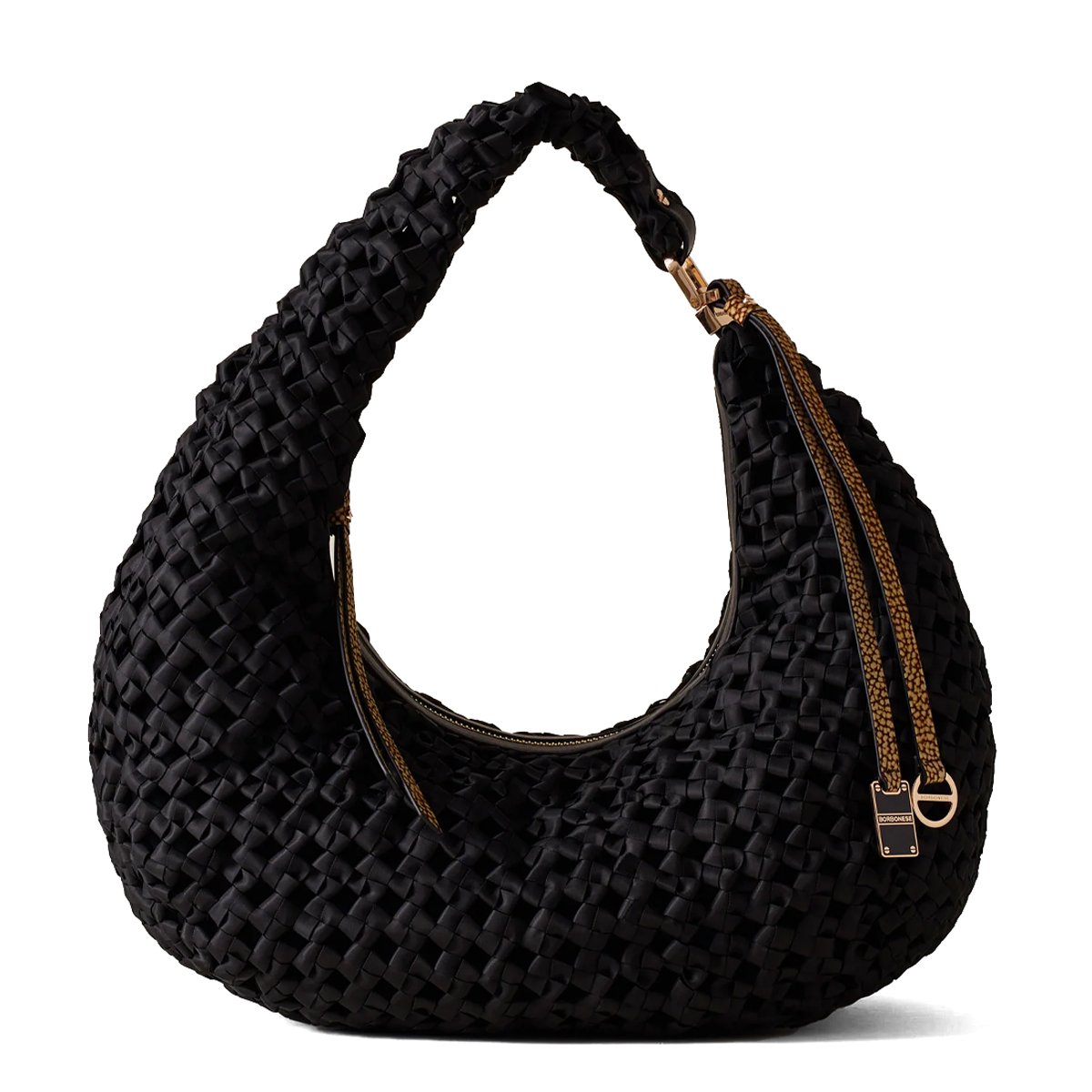 Borbonese Hobo Bag La Nido Medium Nero OP Naturale - 1 Borbonese Hobo Bag La Nido Medium Nero OP Naturale - 1