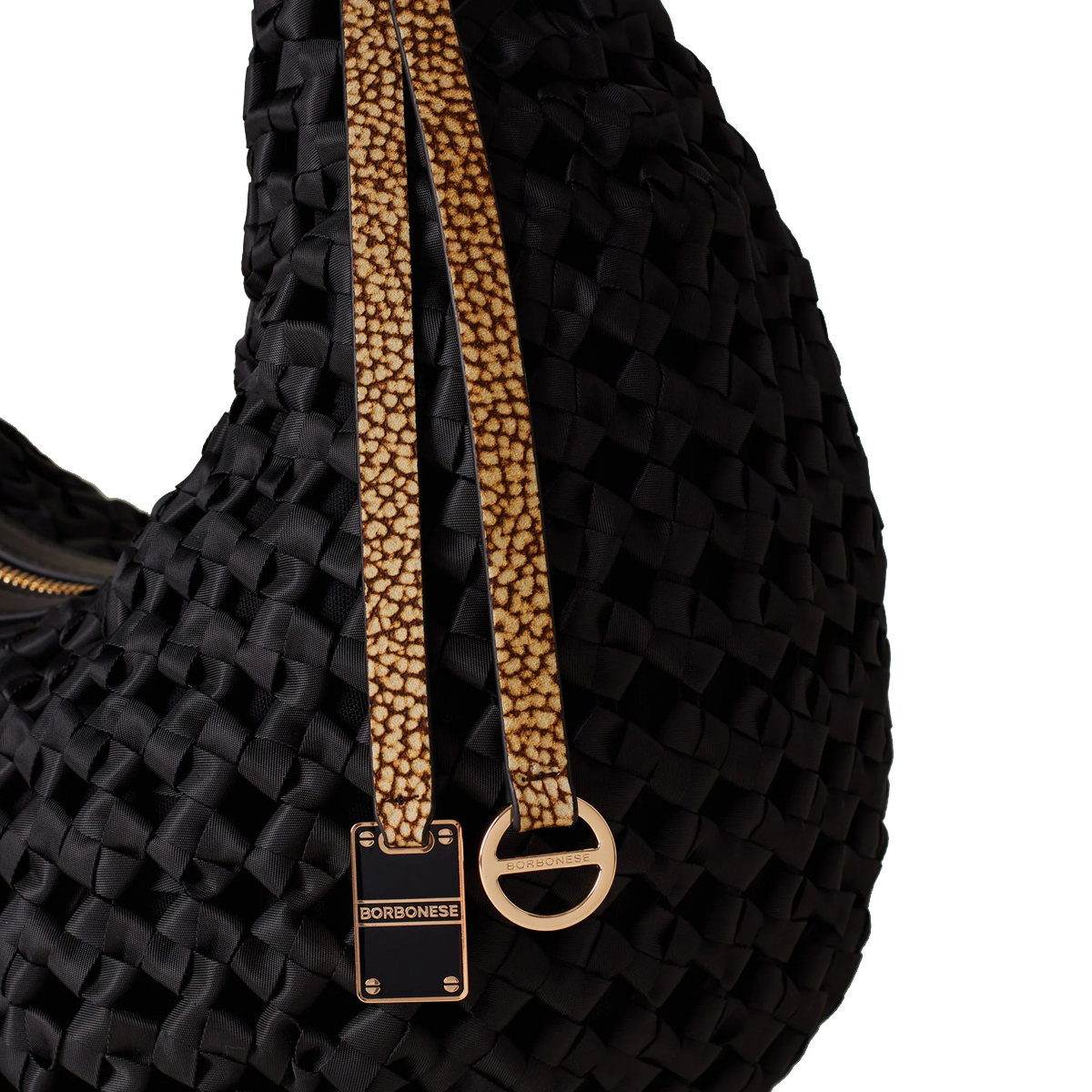Borbonese Hobo Bag La Nido Medium Nero OP Naturale - 4 Borbonese Hobo Bag La Nido Medium Nero OP Naturale - 4