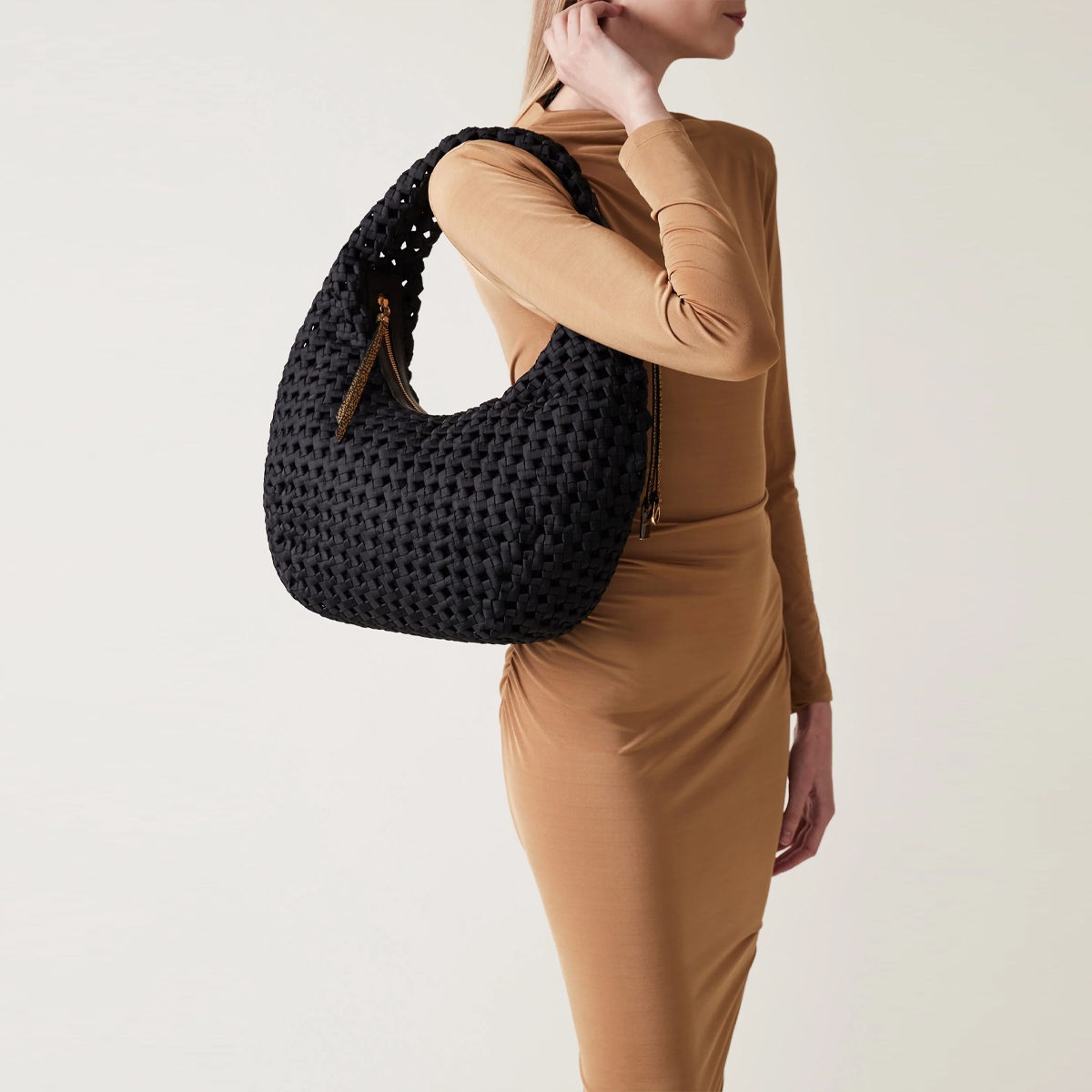Borbonese Hobo Bag La Nido Medium Nero OP Naturale - 6 Borbonese Hobo Bag La Nido Medium Nero OP Naturale - 6