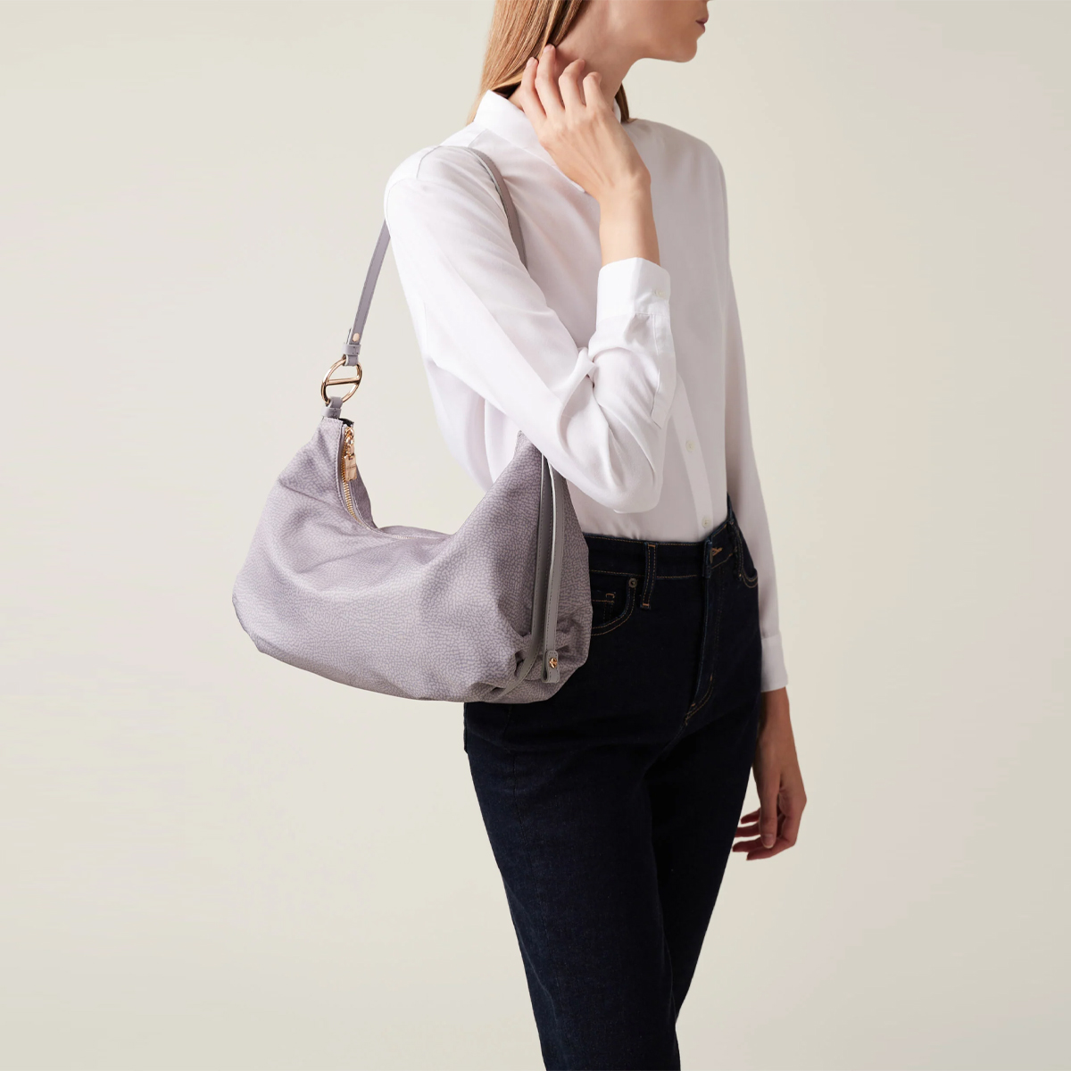 Borbonese Hobo Bag Bond Medium Cloud - 4