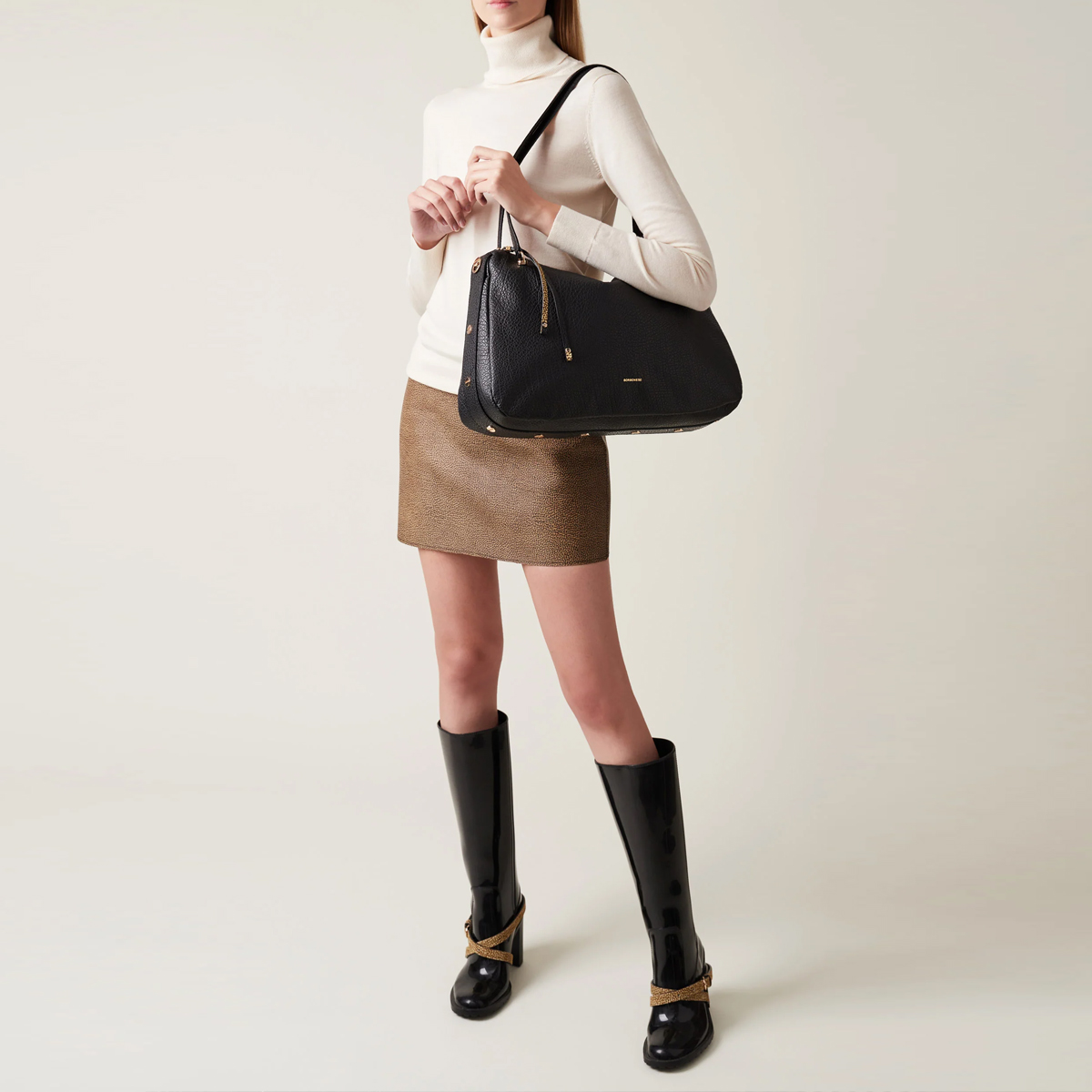 Borbonese Borsa a spalla Oyster Large in pelle Nero - 5 Borbonese Borsa a spalla Oyster Large in pelle Nero - 5
