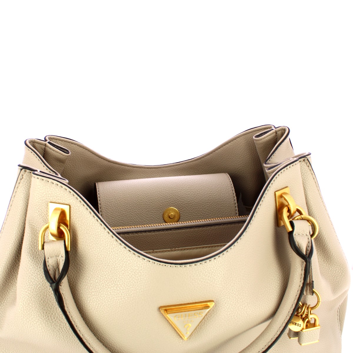 Guess Borsa a spalla Rianee in rafia Taupe - 5