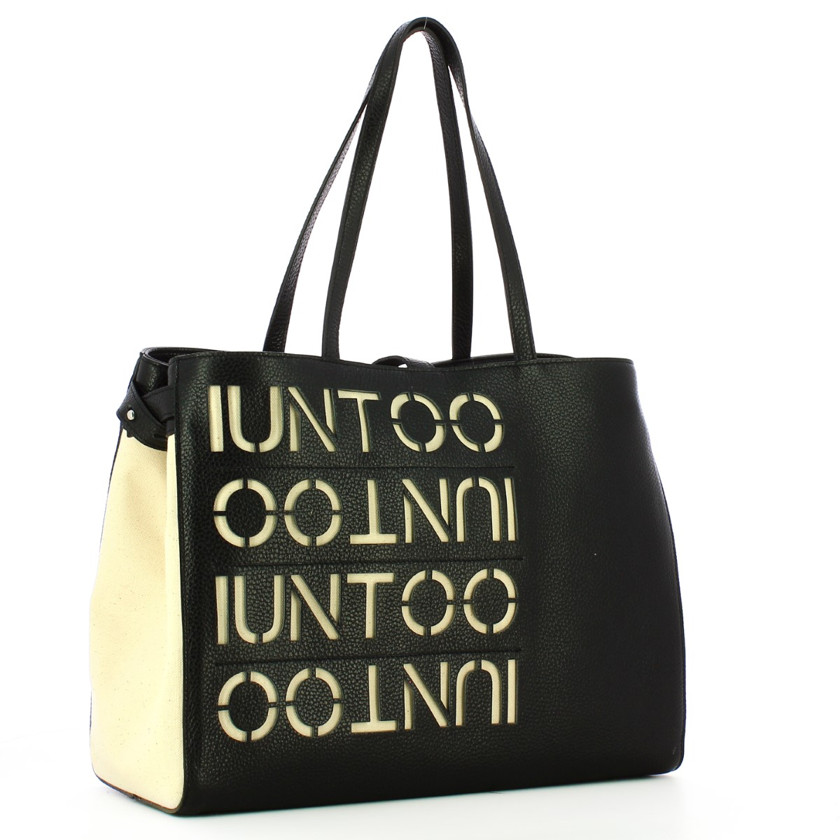 Iuntoo Shopper Media Graziosa con logo Nero Beige - 2 Iuntoo Shopper Media Graziosa con logo Nero Beige - 2