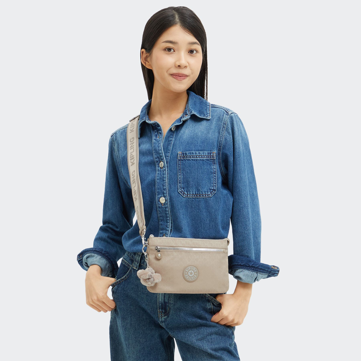 Kipling Tracolla Riri Zip Glorious Beige Silver - 2 Kipling Tracolla Riri Zip Glorious Beige Silver - 2