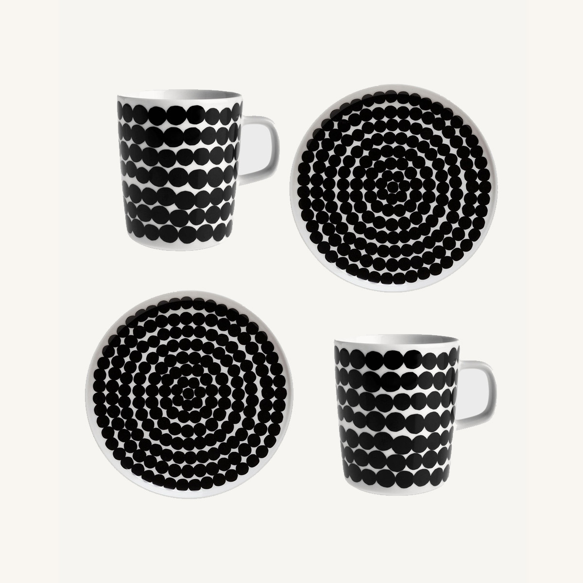 Marimekko Breakfast Set Oiva/Siirtolapuutarha Mugs + Plate - 1 Marimekko Breakfast Set Oiva/Siirtolapuutarha Mugs + Plate - 1
