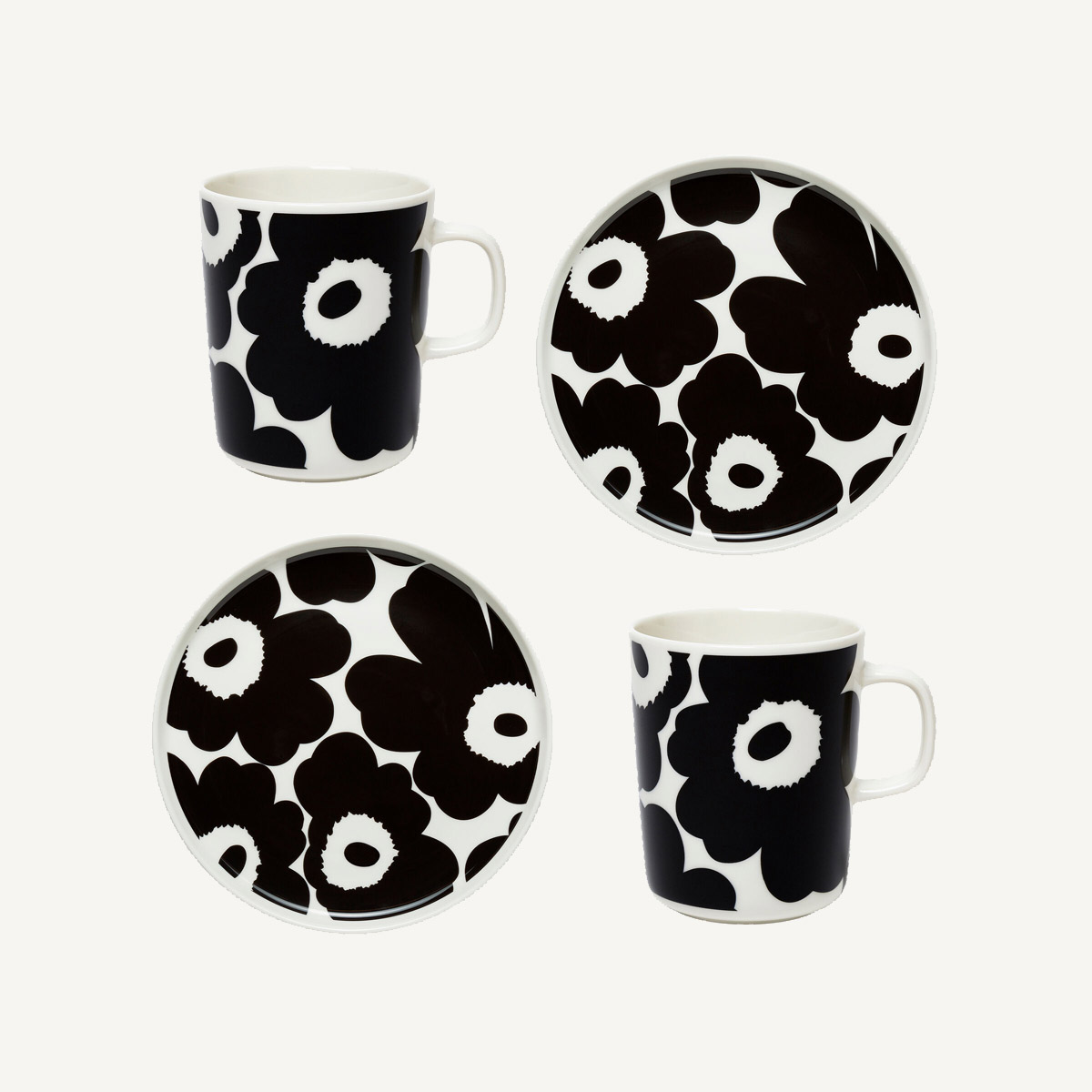 Marimekko Breakfast Set Oiva/Unikko Mugs + Plate - 1 Marimekko Breakfast Set Oiva/Unikko Mugs + Plate - 1