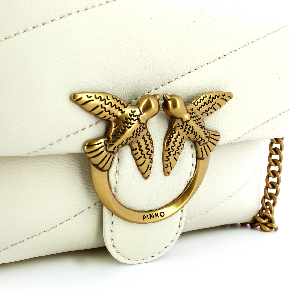 Pinko Mini Borsa a tracolla Love Puff Bianco Seta Antique Gold - 4 Pinko Mini Borsa a tracolla Love Puff Bianco Seta Antique Gold - 4