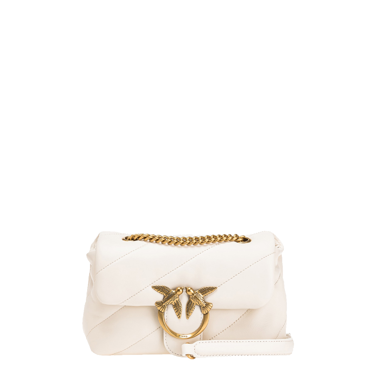 Pinko Mini Borsa a tracolla Love Puff Maxi Quilt Bianco Seta Antique Gold - 1 Pinko Mini Borsa a tracolla Love Puff Maxi Quilt Bianco Seta Antique Gold - 1