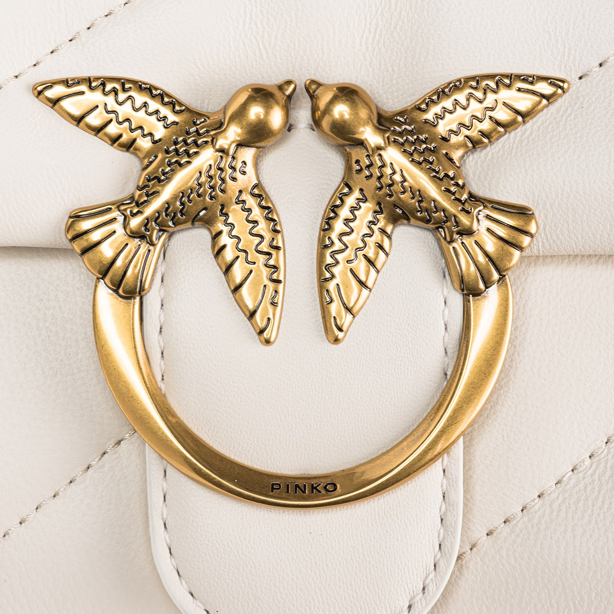 Pinko Mini Borsa a tracolla Love Puff Maxi Quilt Bianco Seta Antique Gold - 4 Pinko Mini Borsa a tracolla Love Puff Maxi Quilt Bianco Seta Antique Gold - 4