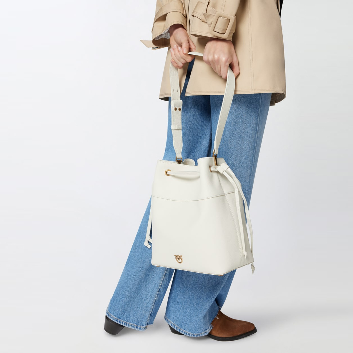 Pinko Borsa Secchiello Classic Bianco Seta Antique Gold - 6 Pinko Borsa Secchiello Classic Bianco Seta Antique Gold - 6