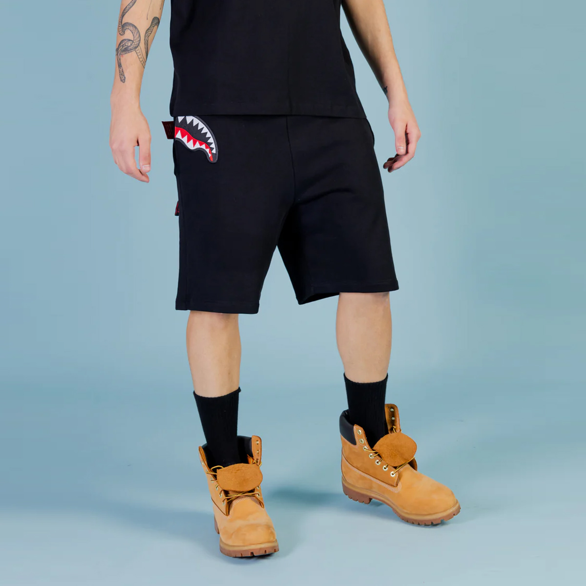Sprayground Pantaloncini Label Shark Black - 1 Sprayground Pantaloncini Label Shark Black - 1