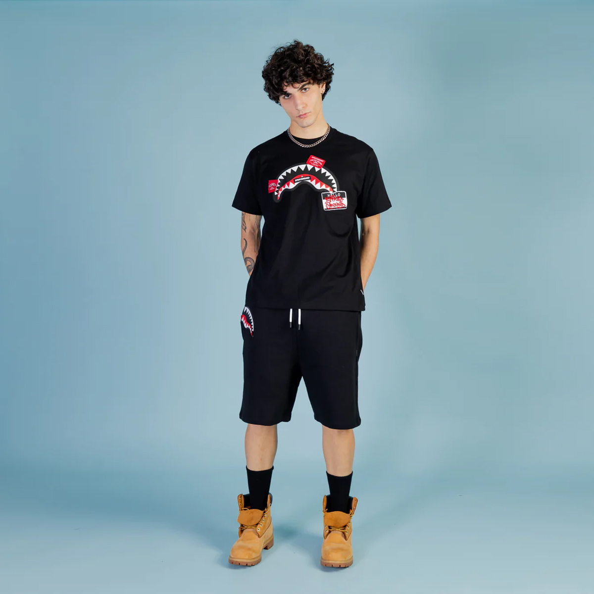 Sprayground Pantaloncini Label Shark Black - 3 Sprayground Pantaloncini Label Shark Black - 3