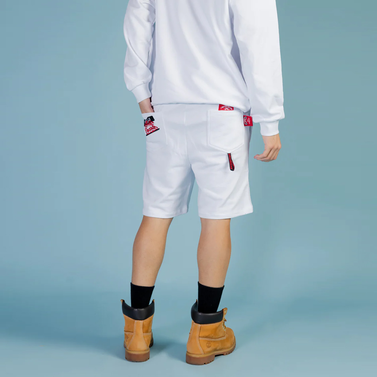 Sprayground Pantaloncini Label Shark White - 2 Sprayground Pantaloncini Label Shark White - 2