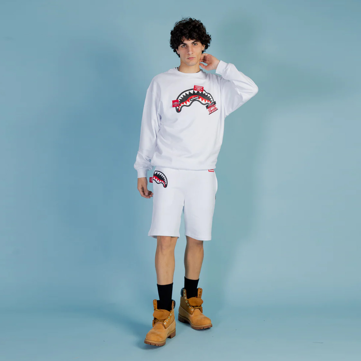 Sprayground Pantaloncini Label Shark White - 3 Sprayground Pantaloncini Label Shark White - 3